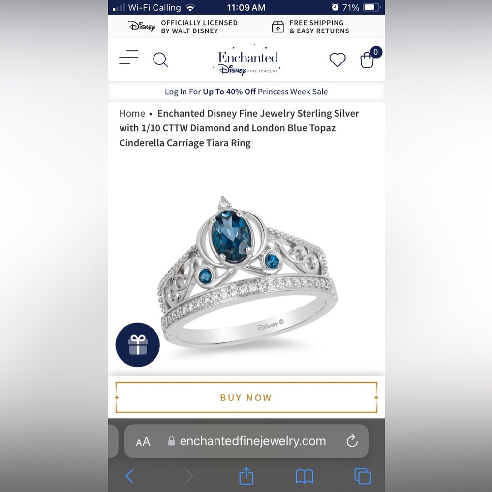 Disney Enchanted Collection Cinderella’s Carriage Diamond & Topaz Tiara Ring